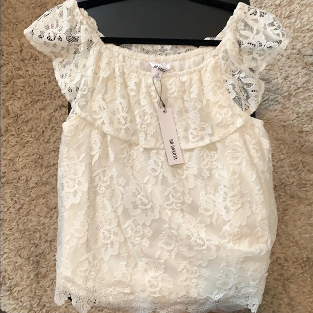 BB Dakota white off the shoulder lace top